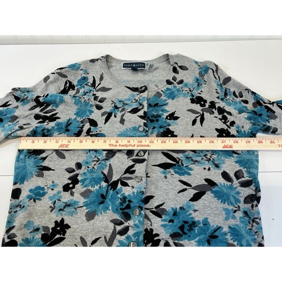 BEAUTIFUL‎ KAREN SCOTT GREY/TEAL FLORAL SWEATER BUTTON UP CARDIGAN. SZ L - Picture 6 of 10